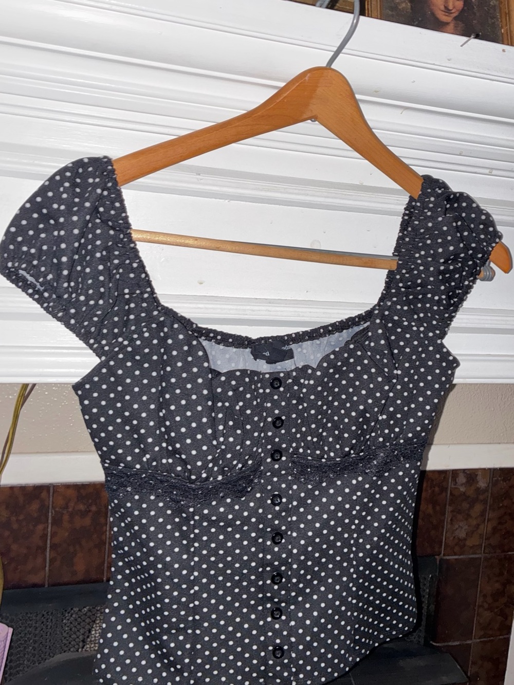 Vintage-Inspired Black Polka Dot Button-Front Women's Top